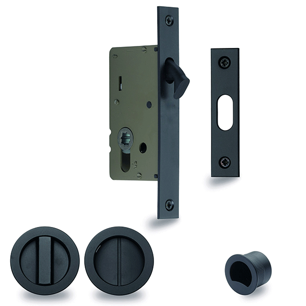 Zanda Visca Cavity Slider Door Handle Privacy Door Handle Set Matte Black
