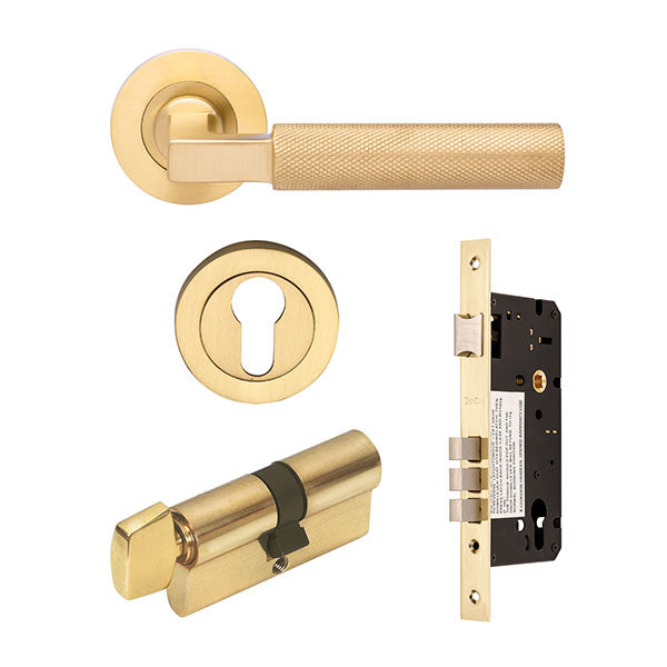 Zanda Zurich Entrance Door Handle Set 60mm Cylinder (Key/Turn) Satin Brass