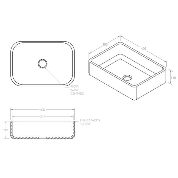 ADP Selma 400 x 280 Ensuite Above Counter Basin White