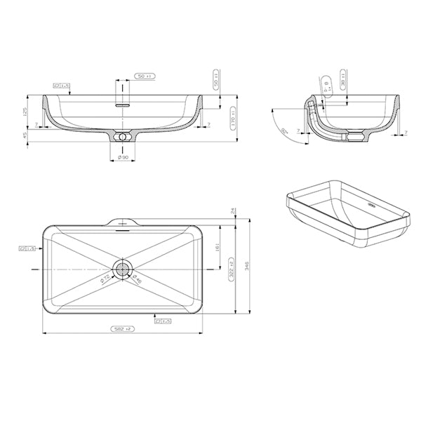 ADP Zeya 580 x 345 Solid Surface Basin White