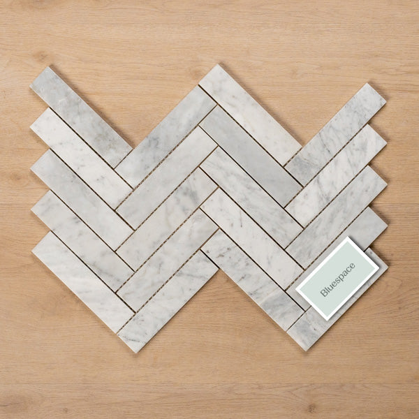 Cottesloe Carrara White Herringbone Honed Marble Mosaic Tile 35x150mm