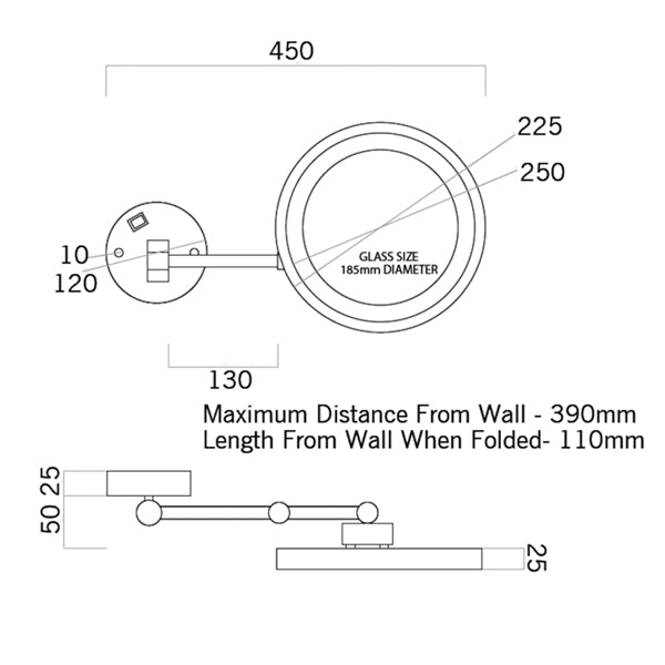 Thermogroup Ablaze 3x Magnifying Mirror with Cool Light - 250mm