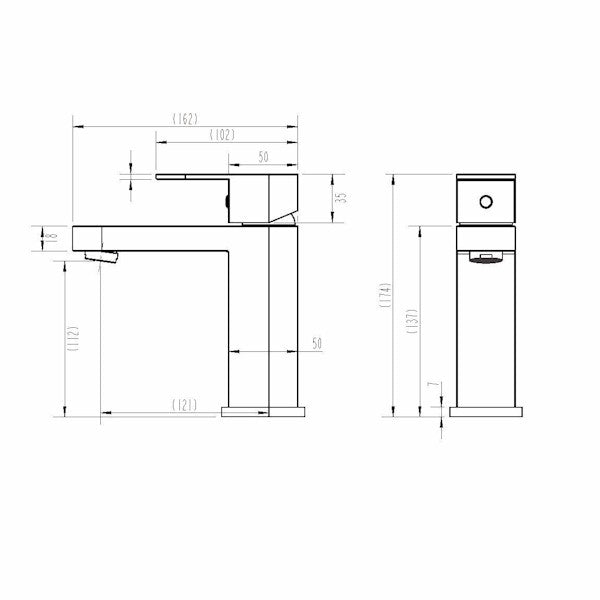 Technical Drawing: Eva Mini Basin Mixer Matte Black