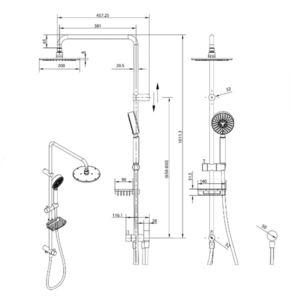 Fienza Michelle Multifunction Rail Shower