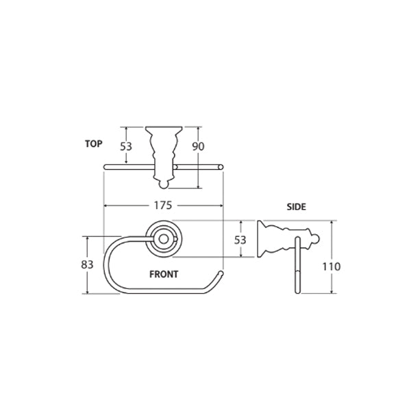 Fienza Lillian Toilet Roll Holder Brushed Nickel Technical Drawing - The Blue Space