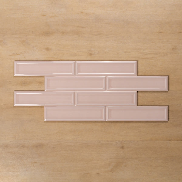 Whitehaven Pink Gloss Frame Ceramic Subway Tile 68x280mm