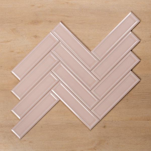 Whitehaven Pink Gloss Frame Ceramic Subway Tile 68x280mm