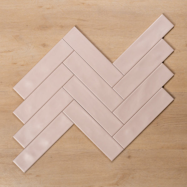 Whitehaven Pink Wavy Satin Ceramic Subway Tile 68x280mm