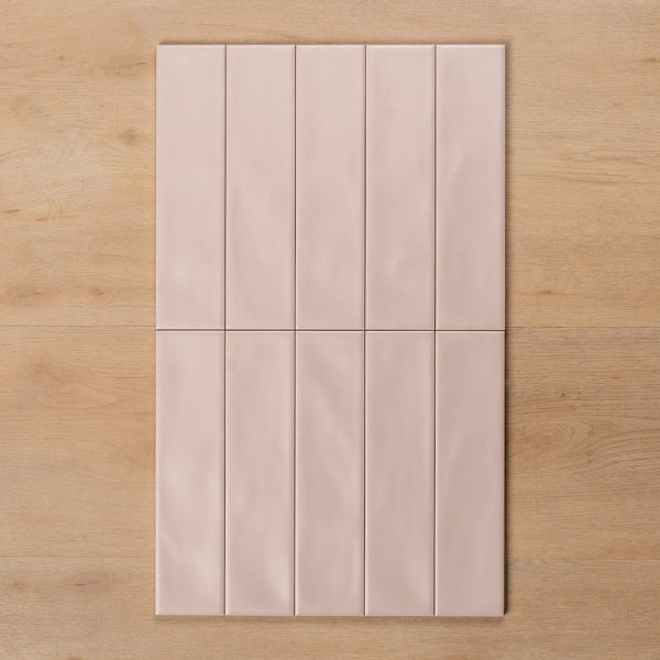 Whitehaven Pink Wavy Satin Ceramic Subway Tile 68x280mm