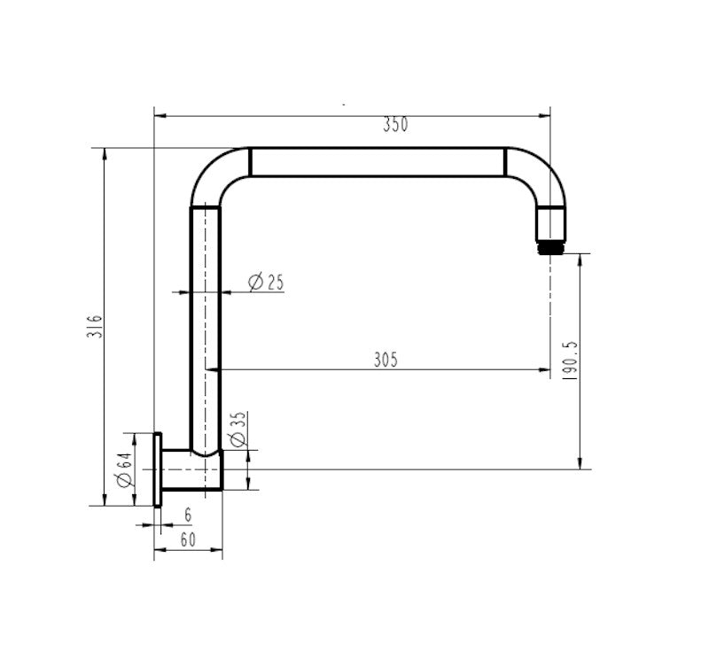 Star High Rise Shower Arm Round 350mm Matte Black