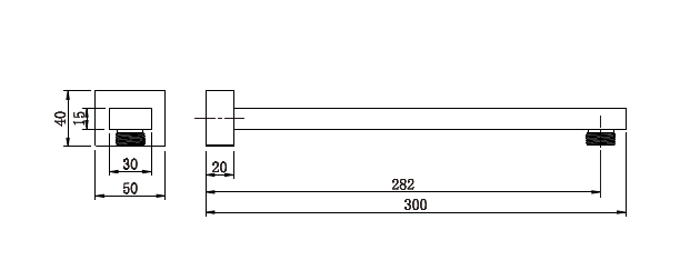 Technical Drawing: Chao Square Shower Arm 300mm Chrome