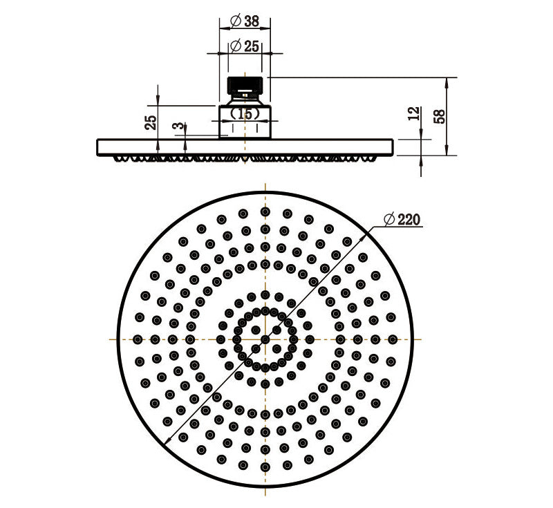 Shower Head Round Matte Black
