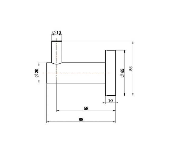 Technical Drawing: Mirage Robe Hook Single Brushed Bronze