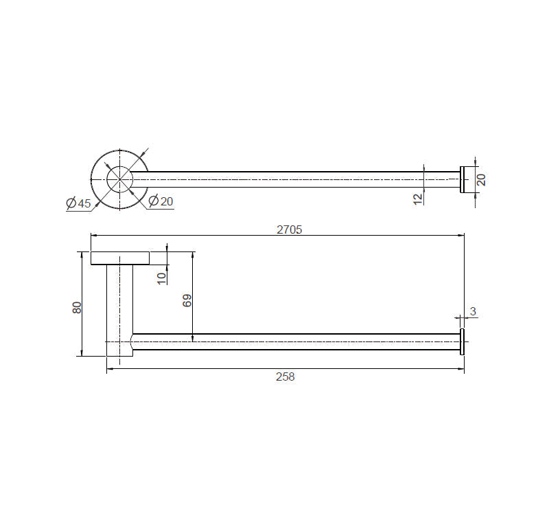 Mirage Hand Towel Bar 260mm Brushed Nickel