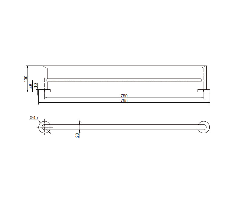 Technical Drawing: Eva Double Towel Rail Matte Black