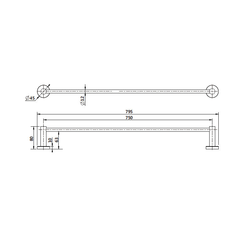 Mirage Single Towel Rail Chrome