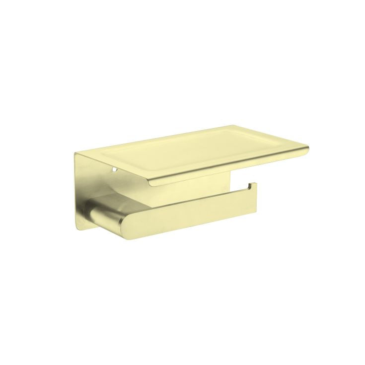Nero Bianca Toilet Roll Holder with Shelf Brushed Gold