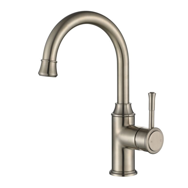 Montpellier High Rise Goose Neck Basin Mixer Brushed Nickel