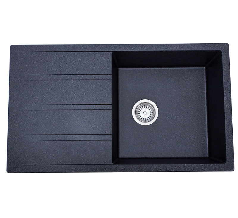 Modern National Dello Single Bowl With Drainer Black Finish - 560x 500x 210 | The Blue Space