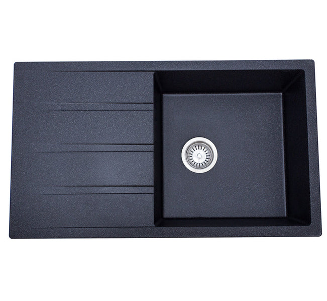 Modern National Dello Single Bowl With Drainer Black Finish - 560x 500x 210 | The Blue Space