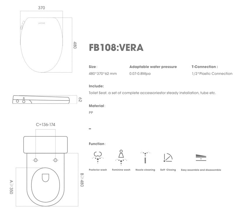 Lafeme Vera Non Electric Bidet Toilet Seat Cold Wash Only