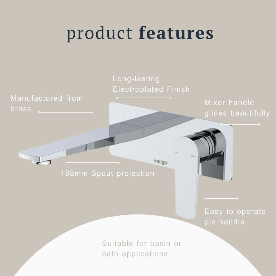Indigo Savina Wall Basin/Bath Mixer 180mm Chrome
