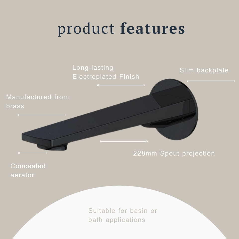 Indigo Savina Bath/Basin 225mm Spout Matte Black