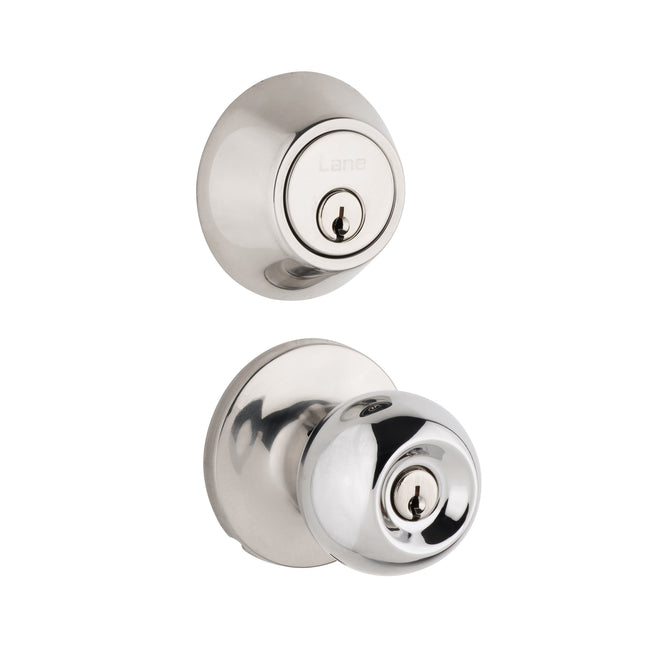 Lane Bala Security Knob Door Handle Set Round Rosette Polished Stainless Steel