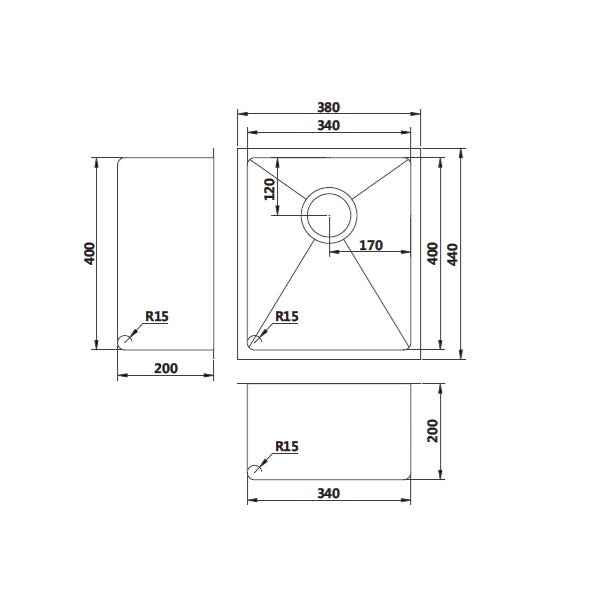 Single Bowl Sink, Round Corner Round Waste