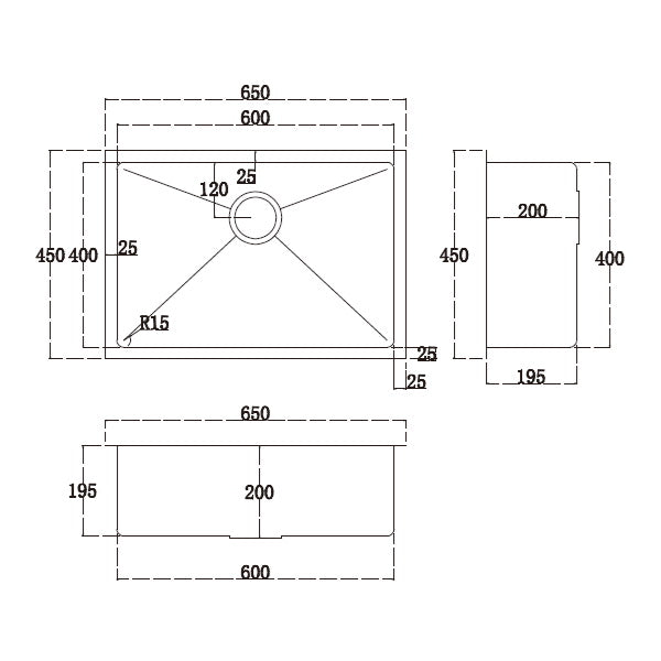 Single Bowl Sink, Round Corner Round Waste