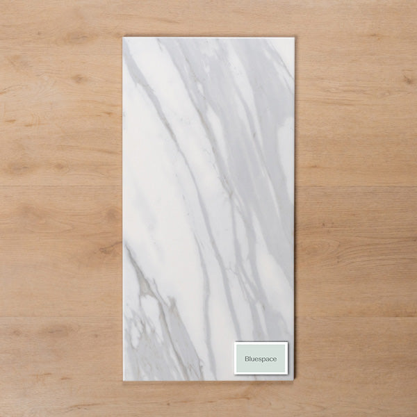 Kings Marble Carrara White Satin Cushioned Edge Ceramic Tile 300x600mm