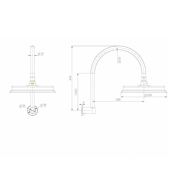 Montpellier Shower Arm and Rose Black