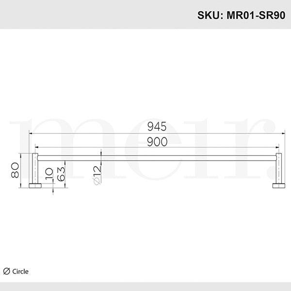 Meir Round Single Matte Black Towel Rail 900mm online at the Blue Space