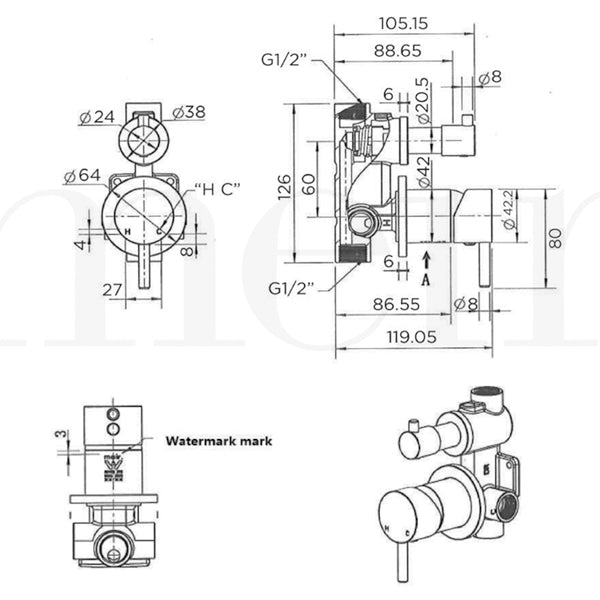 Meir Round Diverter Mixer - Champagne