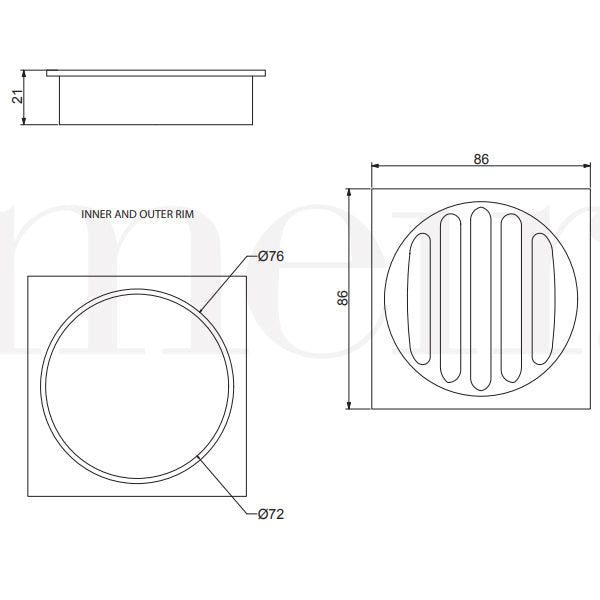 Meir Square Floor Grate Shower Drain 80mm Outlet - Champagne