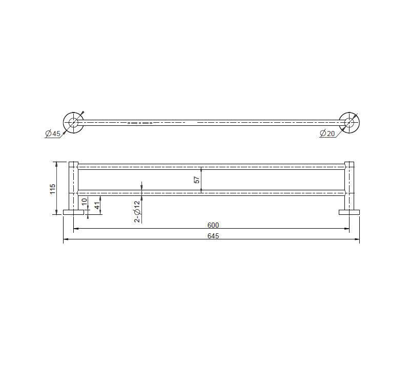 Mirage Double Towel Rail 600mm Brushed Bronze