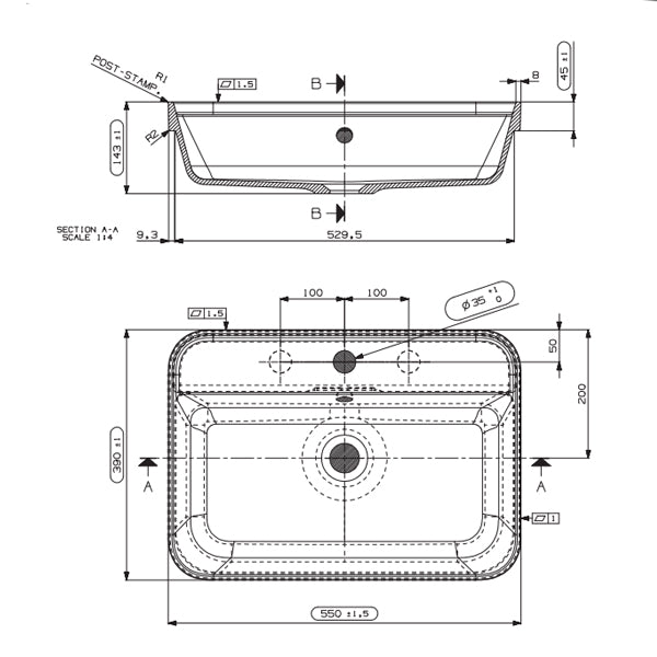 ADP Miya 550 x 390 Solid Surface Semi-Inset Basin White