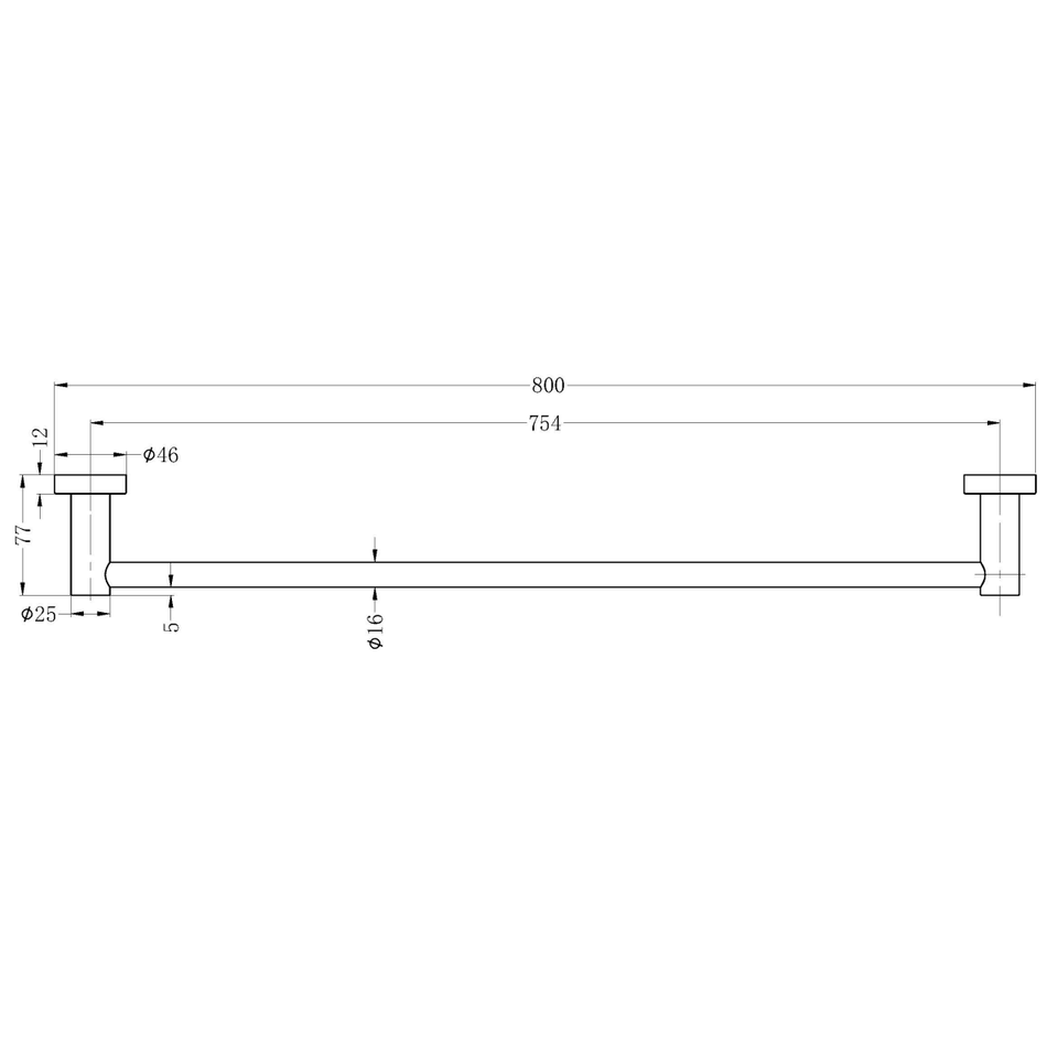 Nero Mecca Single Towel Rail 800mm Brushed Nickel
