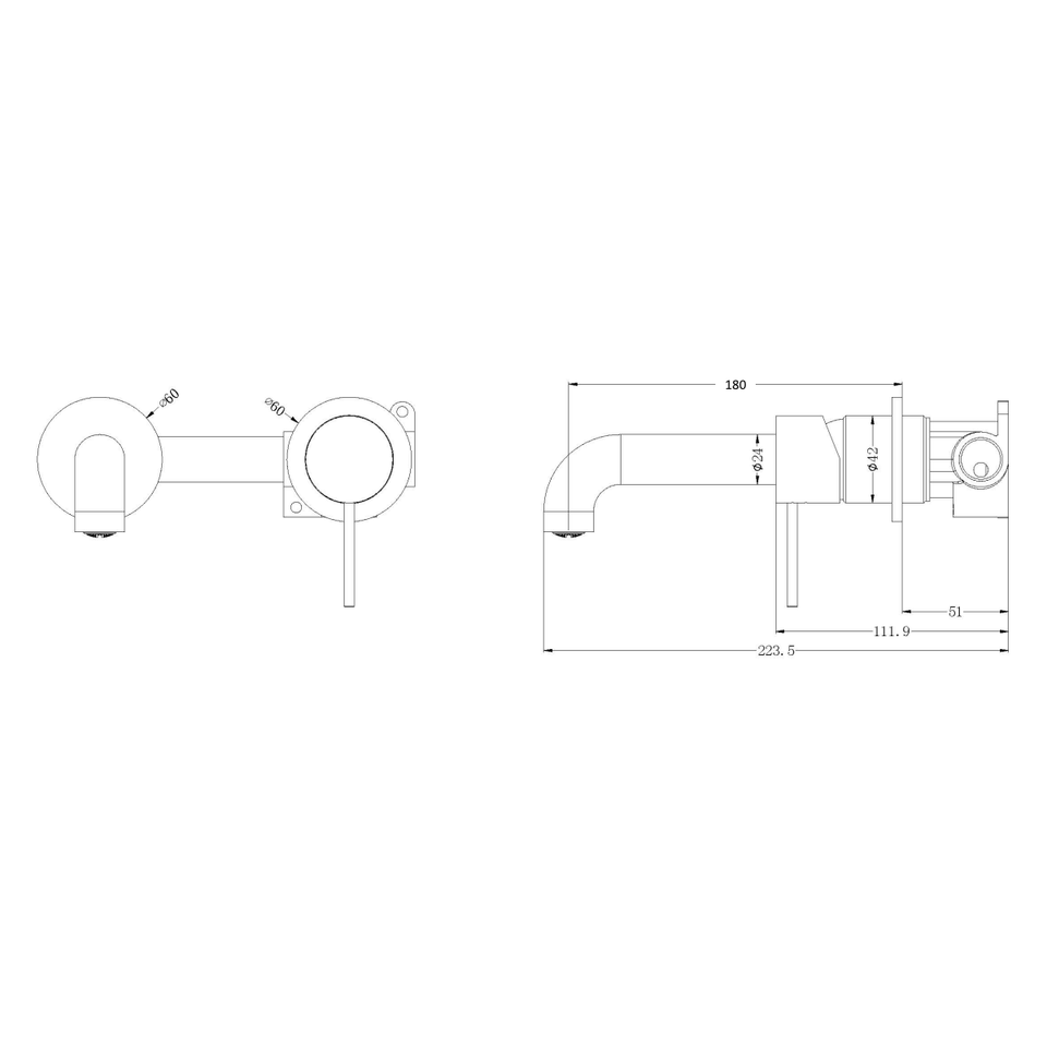 Nero Mecca Wall Basin Mixer Sep BP 185mm Spout Brushed Nickel