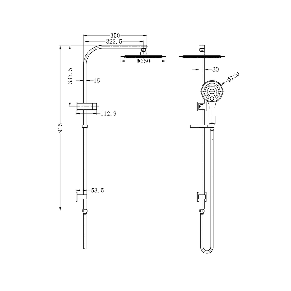 Nero Bianca Twin Shower Chrome