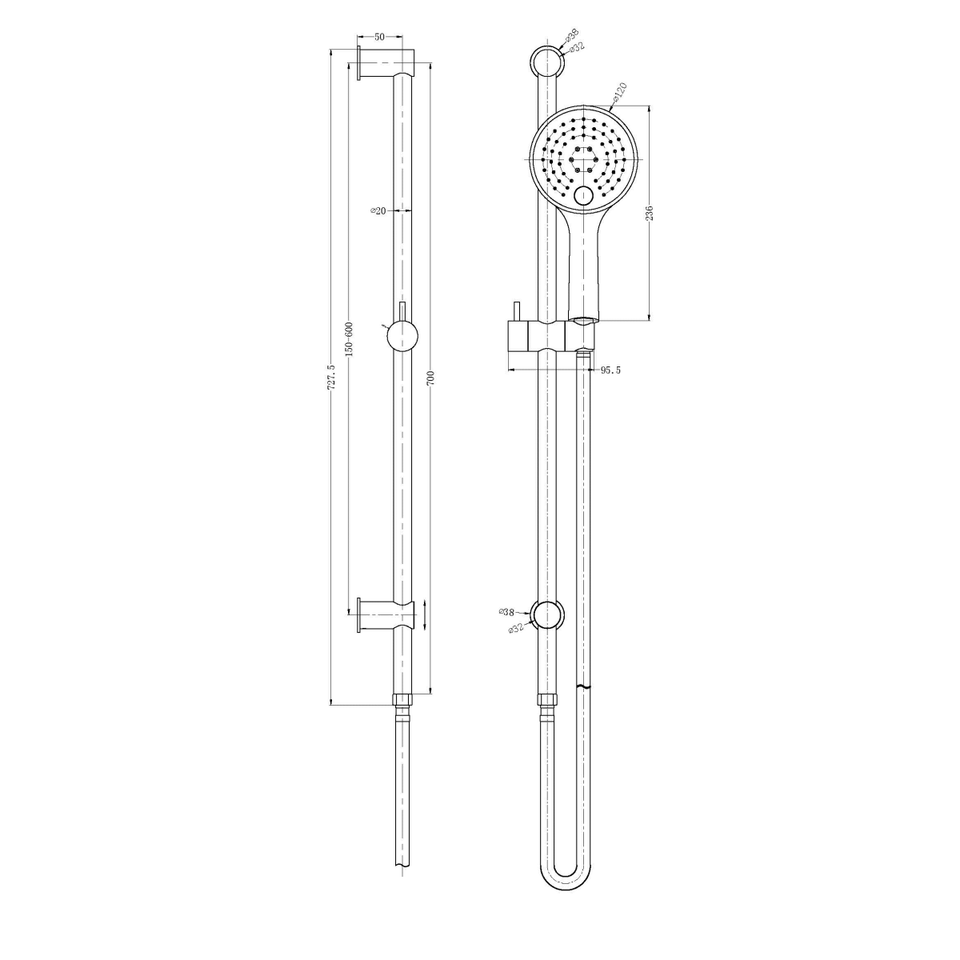 Nero 3 Function Shower Rail Matte Black