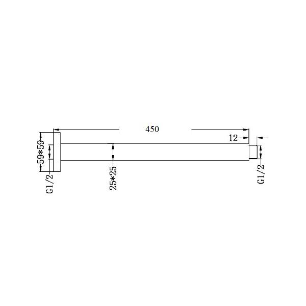Nero Square Ceiling Arm 450mm Length Matte Black