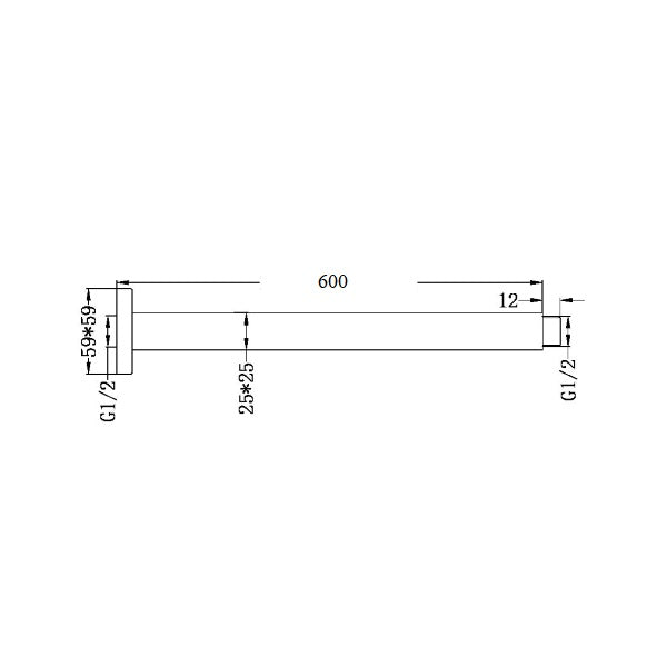 Nero Square Ceiling Arm 600mm Length Chrome