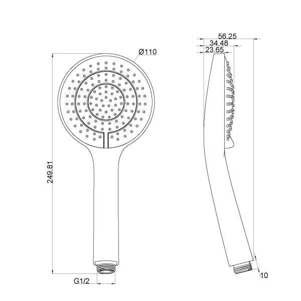 Technical Drawing: Nero Opal Air Hand Shower Brushed Gold