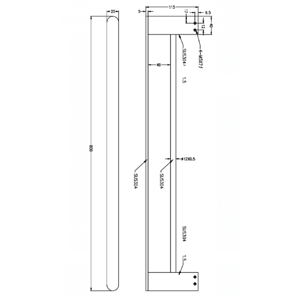 Technical Drawing: Nero Bianca Double Towel Rail 800mm Matte Black