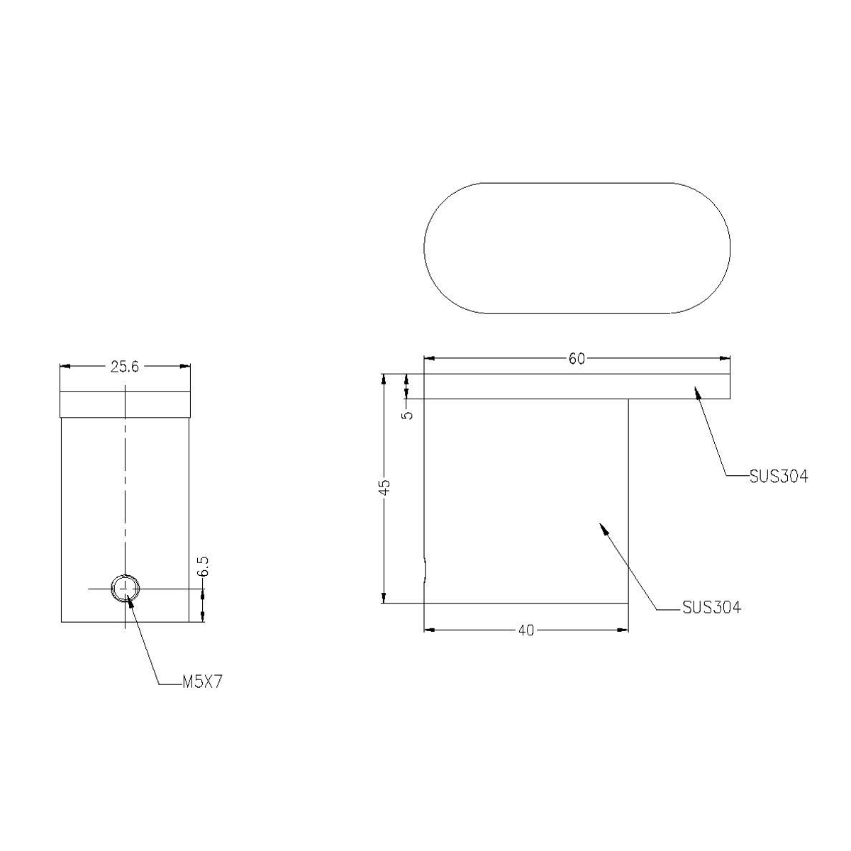 Technical Drawing: Nero Bianca Robe Hook Matte Black