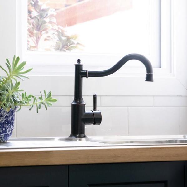 Phoenix Nostalgia Sink Mixer 220mm Shepherds Crook - Antique Black