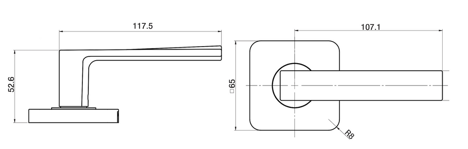 Lane Oxford Passage Lever Door Handle Set On Square Rosette Brushed Satin Chrome