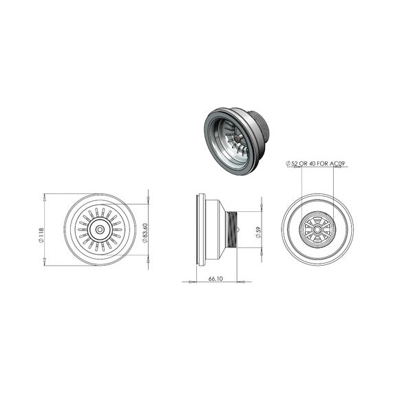 Technical Drawing: Oliveri Gunmetal Basket Waste