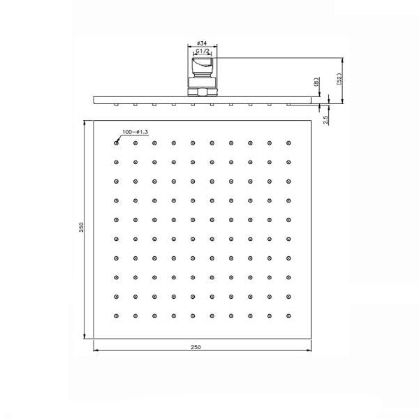 Nero Square Shower Head 250mm - Brushed Nickel